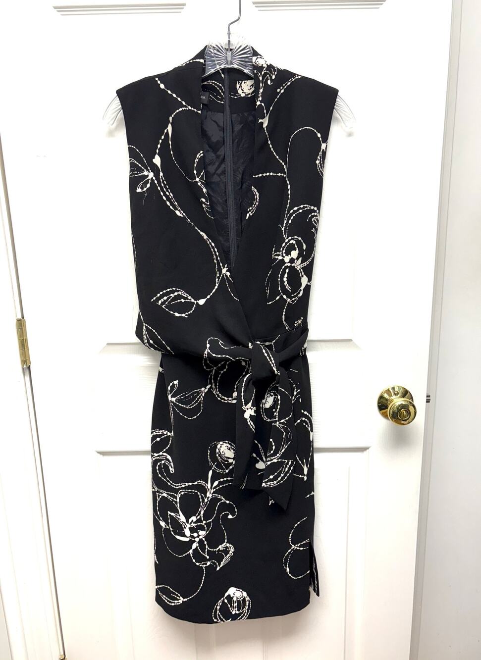 Jones New York Dress Faux Wrap Black White Floral Sleeveless,  Women's Size 10